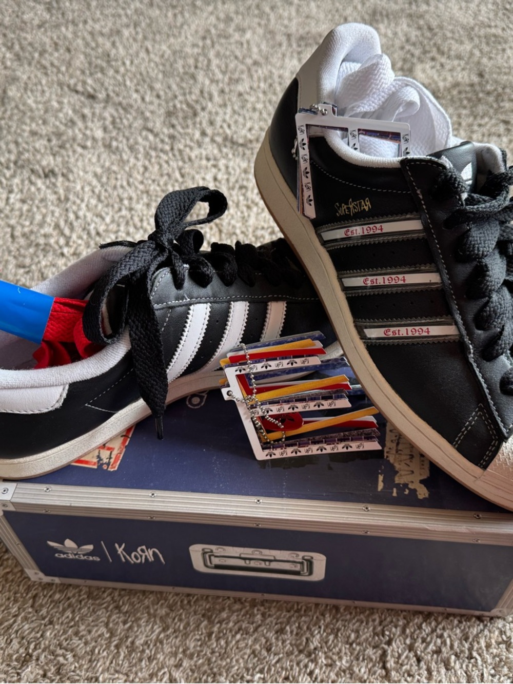 Adidas Superstar KoRn Sneakers. White and Black Low-Top Sneakers with Red Accent